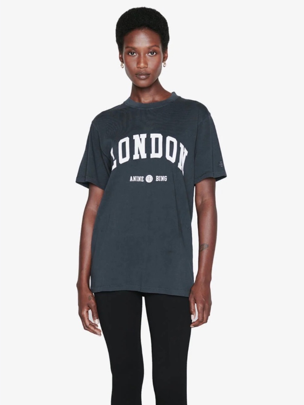 Anine Bing London Tee Washed Black/Charcoal University Cotton Graphic Tee